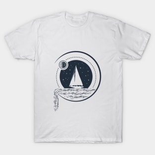 Creative Illustration In Geometric Style. Ship In The Ocean. Adventure, Travel And Nautical T-Shirt